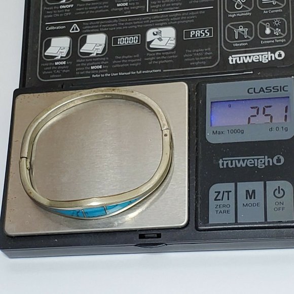 SOLD Sterling Silver Turquoise Inlaid Bracelet - Picture 9 of 12